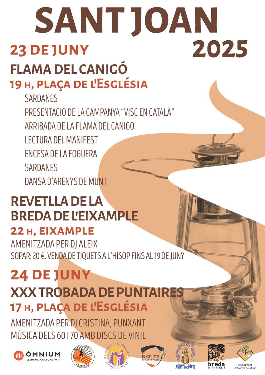 A Arenys de Munt celebrem Sant Joan amb un programa ple de tradició i cultura. Et convido a participar en els actes de la Flama del Canigó, la Revetlla de l'Eixample i la XXX Trobada de Puntaires. #SantJoan2025 #ArenysDeMunt