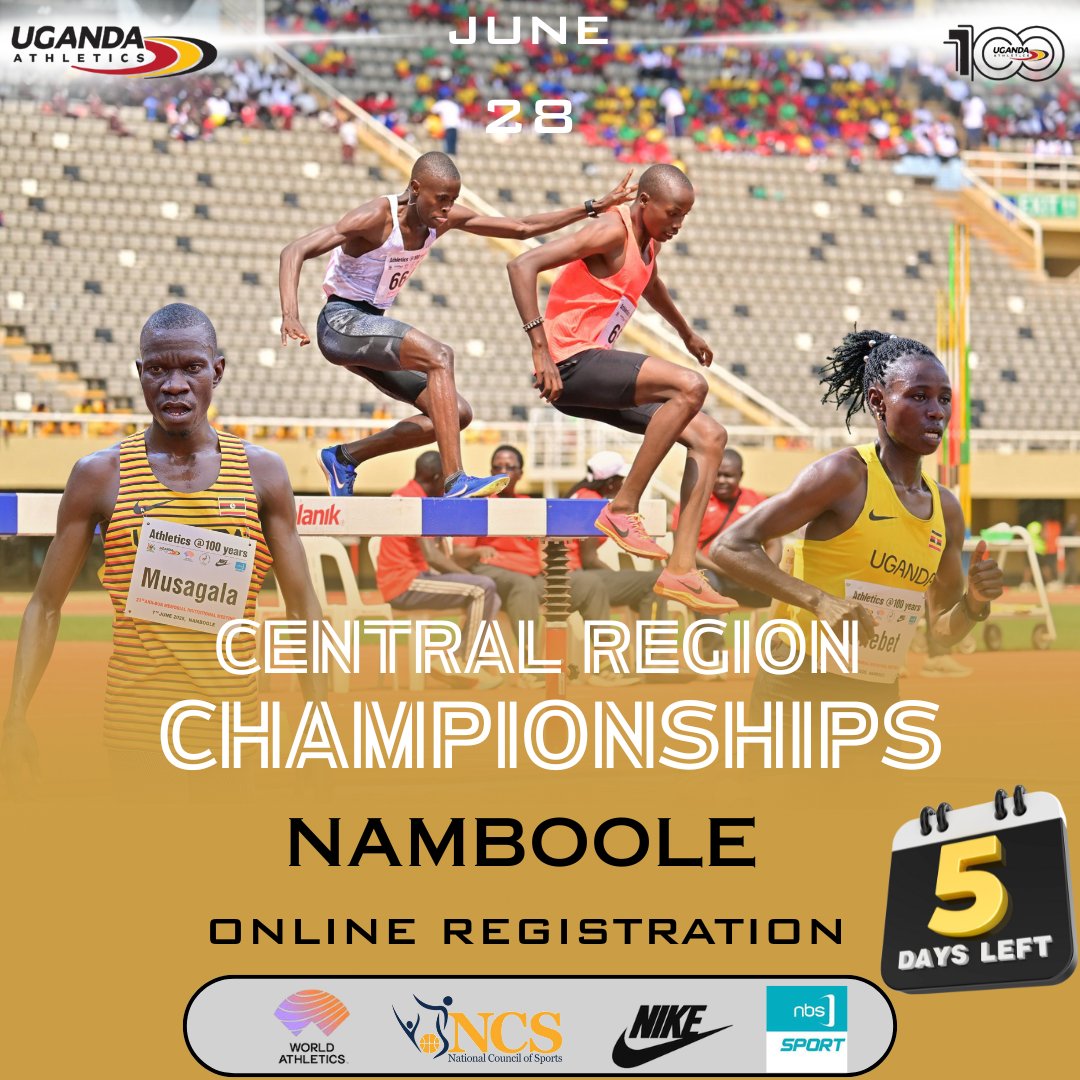 Just 5 days left
Come be part of the Central Region Championships.
Use the link bellow to register⏭️ugandaathletics.org/event/central-…