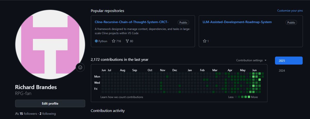 DemonSynth's tweet image. @elonmusk @xAI Please grant me Grok API access! In exchange, I'll share my data - 2,172 contributions since Nov 2024 (most are from June), including my 700+ starred Cline-Recursive-Chain-of-Thought-System-CRCT repo. Eager to collaborate! #xAI #GrokAPI