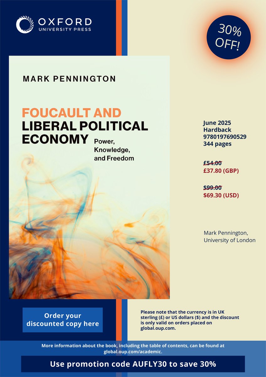 Mark Pennington's book on Foucault and Liberal Political Economy has just been released in the USA. UK release in September: