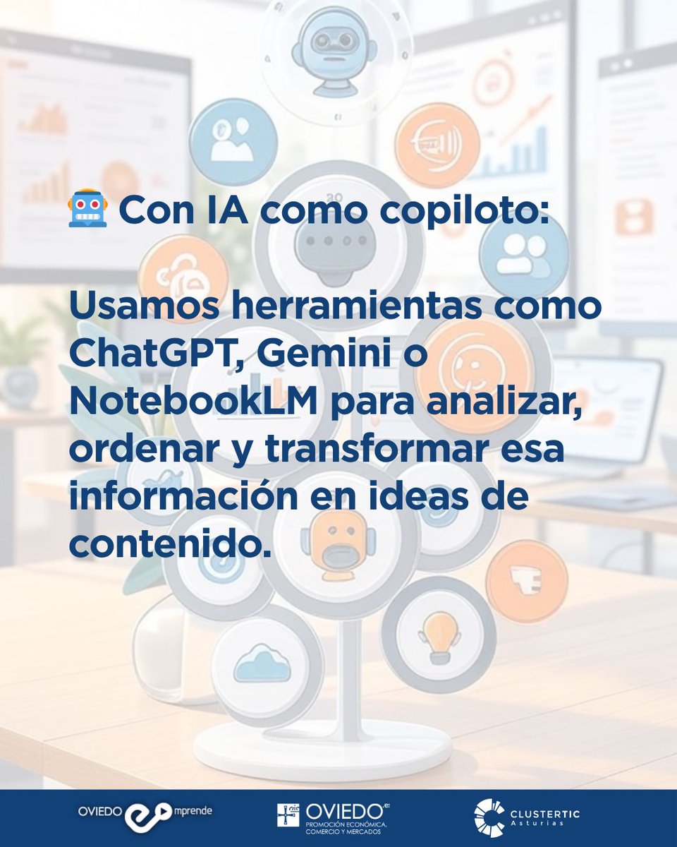 🗓️ Martes 24 de junio
 🕒 15:00 - 16:30 h
 📍 Work Café Santander (Calle Pelayo, 4 - Oviedo)

👉Ayudar a los pequeños comercios a diseñar su propio sistema de generación de contenidos estratégicos con el apoyo de herramientas de IA generativa