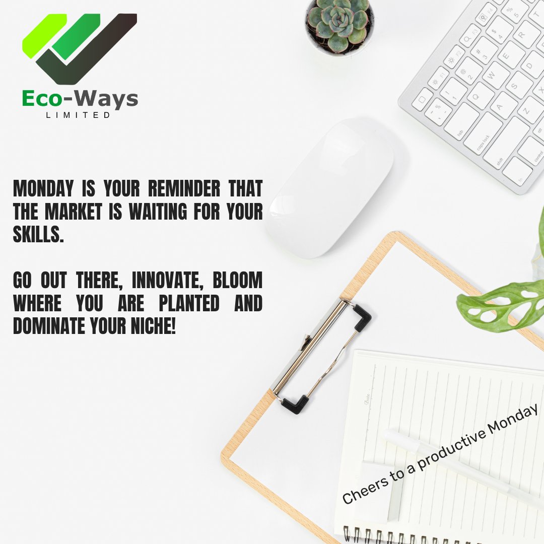 EcoWaysLimited's tweet photo. Happy New Week!

Our reminder that every new week is a fresh opportunity to reset, refocus &amp; realign with our goals.

Focus on your 3Cs: Consistency, Creativity, &amp; Commitment &amp; see new opportunities open

✨ Stay motivated
✨ Stay strategic
✨ Stay unstoppable

Go win the week! https://t.co/c9hirotCYN