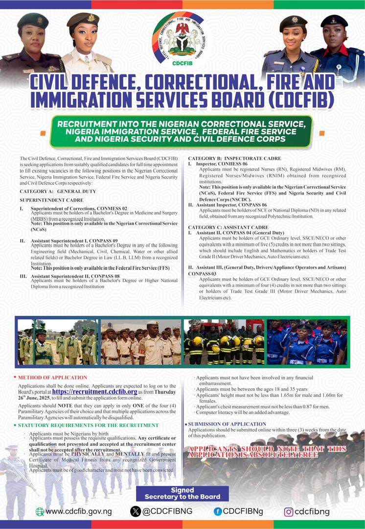 Nigerian Correctional Service (@correctionsng) on Twitter photo RECRUITMENT IN TO THE NIGERIAN CORRECTIONAL SERVICE, NIGERIA IMMIGRATION SERVICE, FEDERAL FIRE SERVICE AND NIGERIA SECURITY AND CIVIL DEFENCE CORPS RECRUITMENT IN TO THE NIGERIAN CORRECTIONAL SERVICE, NIGERIA IMMIGRATION SERVICE, FEDERAL FIRE SERVICE AND NIGERIA SECURITY AND CIVIL DEFENCE CORPS