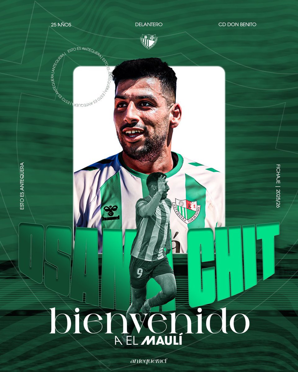 🟢 𝐎𝐅𝐈𝐂𝐈𝐀𝐋 | El <a href="/AntequeraCF/">Antequera C. F.</a> anuncia el fichaje de <a href="/Osama_chit9/">Osama Chit</a>.

🤝🏻 El delantero aterriza en Antequera procedente del <a href="/CDDonBenito_/">CD Don Benito</a>.

📊 Potencia física, olfato goleador y excelente golpeo. 11 goles en Segunda RFEF.

¡Bienvenido, Osama!

#DeporteAntequerano💚