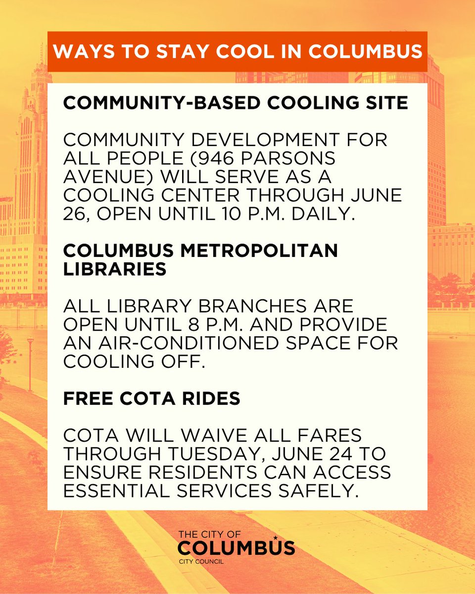 The extreme heat advisory in our area has been extended through Wednesday at 8 p.m. Columbus is offering free ways to stay cool—community cooling sites, open libraries, and free rides are all available to help you stay safe and comfortable.