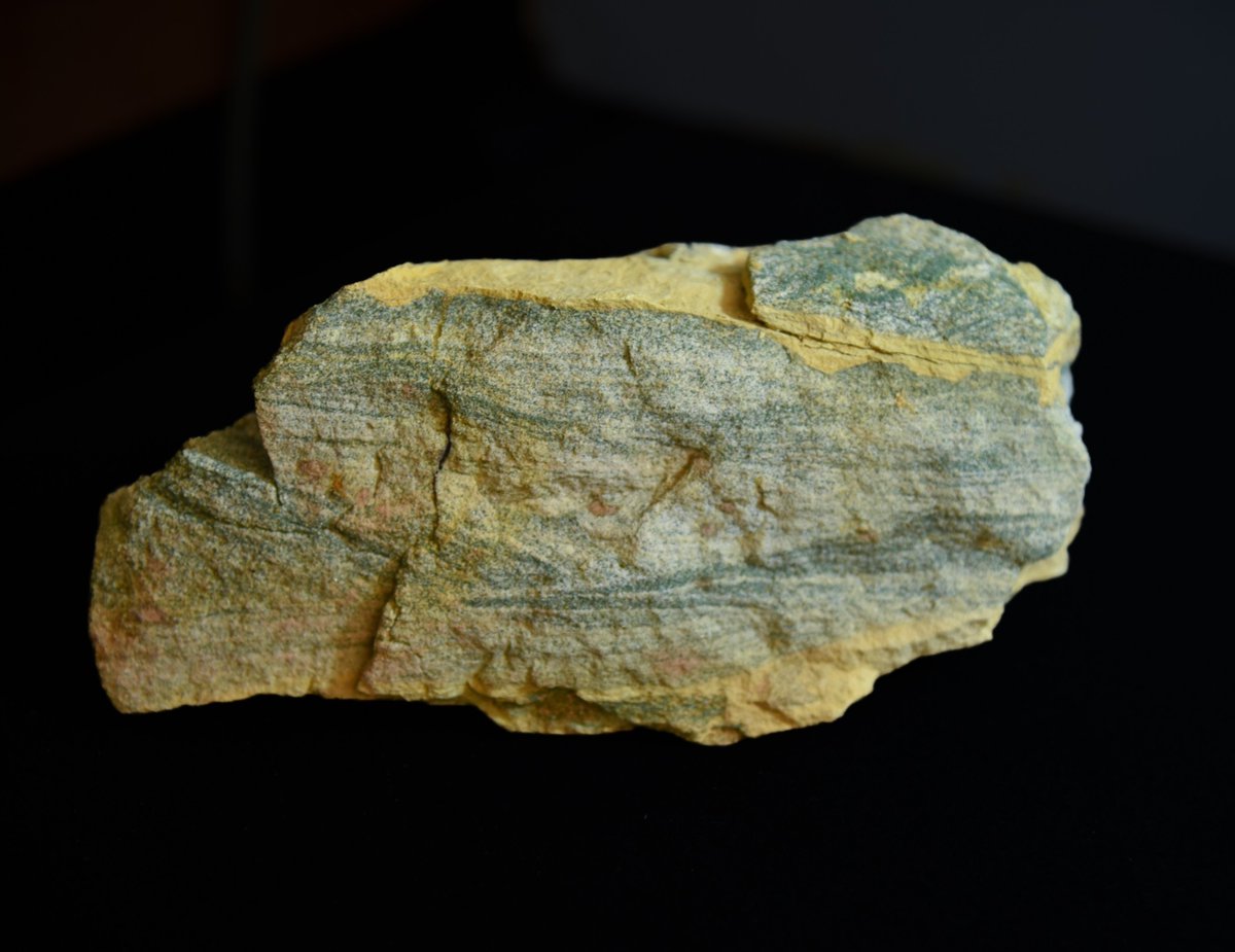 Happy #MineralMonday! Here is the intriguing green sandstone of the Tunnel City formation in WI!

The green mineral glauconite forms on the seafloor once the sand has been deposited, and here highlights the sedimentary structures preserved in this sample.