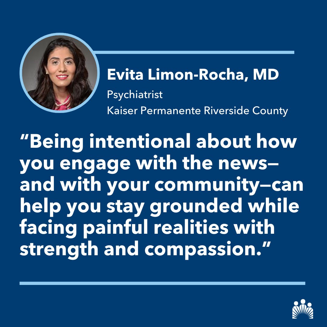 Kaiser Permanente (@kpriverside) on Twitter photo Feeling overwhelmed by the news? Dr. Limon-Rocha shares practical ways to stay grounded in a 24/7 media world. Read more about her tips via <a href="/iecnweekly/">Inland Empire Community News</a>: k-p.li/45rrHu1
#MentalHealthAwareness #MentalHealthTips #InlandEmpireNews Feeling overwhelmed by the news? Dr. Limon-Rocha shares practical ways to stay grounded in a 24/7 media world. Read more about her tips via <a href="/iecnweekly/">Inland Empire Community News</a>: k-p.li/45rrHu1
#MentalHealthAwareness #MentalHealthTips #InlandEmpireNews