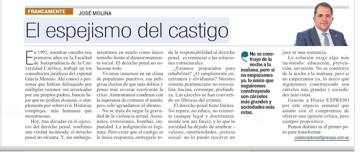 Desde hoy, todos los lunes estaré en el espacio de opinión de Diario Expreso, con el compromiso firme de que la opinión, sobre todo en estos momentos, debe tener una base técnica. 
Gracias a <a href="/Expresoec/">Diario Expreso</a> por confiar en mi criterio.