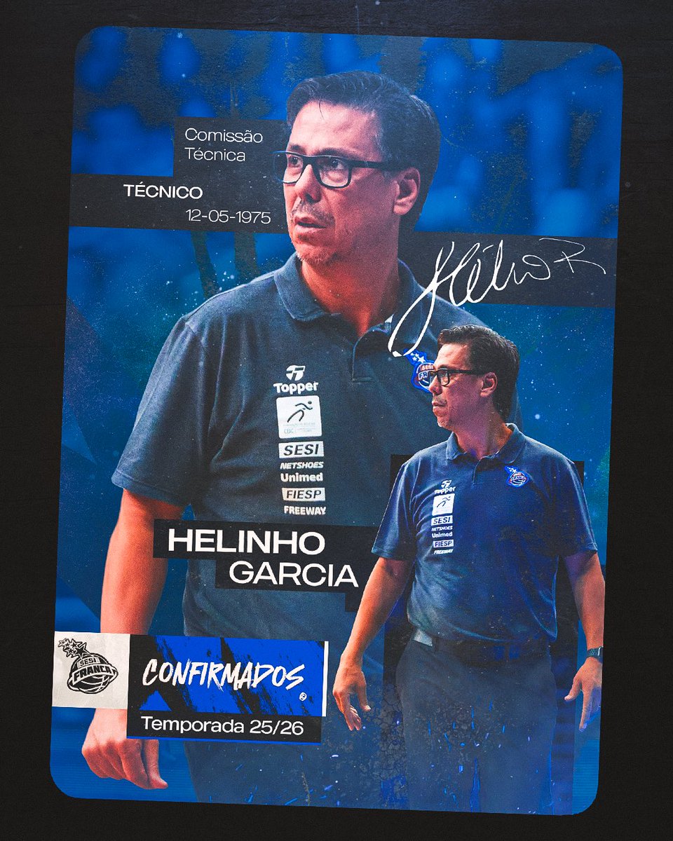 O TRABALHO CONTINUA…
⠀
O técnico TETRACAMPEÃO DO NBB, Helinho Garcia, segue no comando do Sesi Franca Basquete para a temporada 25/26!
⠀
Ele já tinha contrato assinado por duas temporadas e agora entra no segundo ano com a mesma seriedade, visão de jogo e paixão pelo que faz.