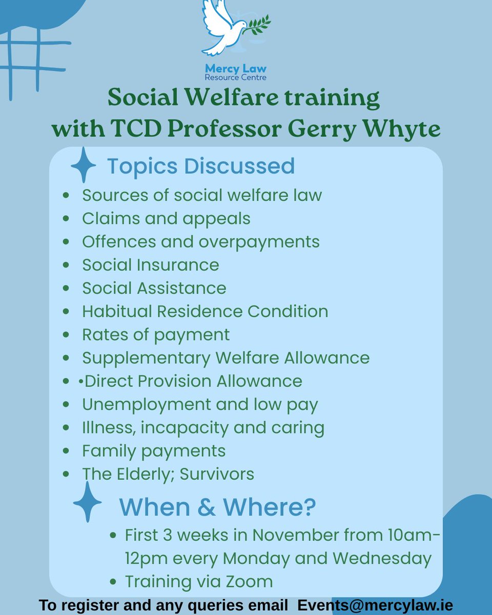 MLRCLaw's tweet photo. 🎓 Social Welfare Law Training Returns This November!

We’re delighted to announce the return of our highly regarded Social Welfare Law Training Series, delivered by Professor Gerry Whyte, Associate Professor at the School of Law, TCD @tcddublin  .

Information below https://t.co/lCmwK0wBpA
