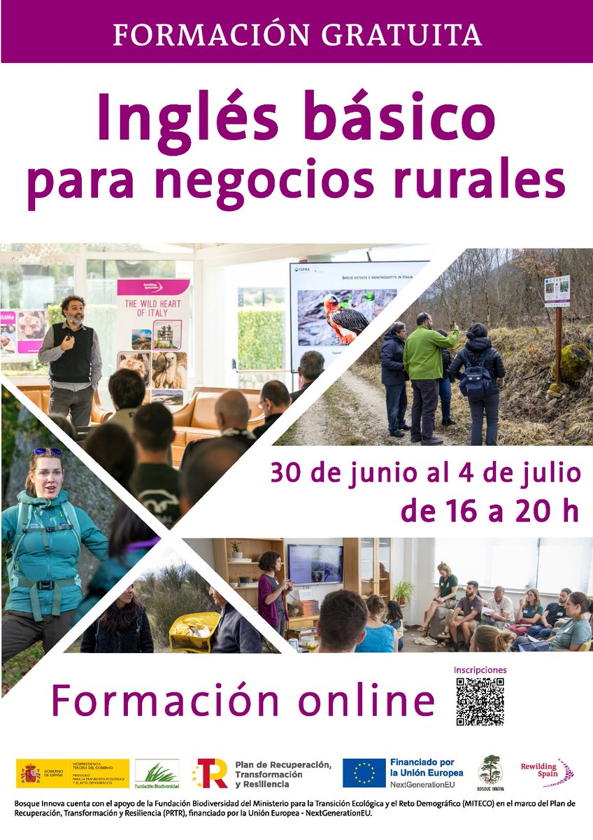 Rewilding Spain Oficial (@rewildingspain_) on Twitter photo 📣 Llega el final del curso 'Recolección y transformación de recursos micológicos y silvestres' de #BosqueInnova
🍄🌿 Módulo 8: ‘Inglés básico para negocios rurales ’
🗓 30 junio a 4 julio
📝 docs.google.com/forms/d/e/1FAI…
<a href="/FBiodiversidad/">Fundación Biodiversidad</a> <a href="/P_Recuperacion/">Plan de Recuperación</a> #ProyectosPRTR #NextGenerationEU 📣 Llega el final del curso 'Recolección y transformación de recursos micológicos y silvestres' de #BosqueInnova
🍄🌿 Módulo 8: ‘Inglés básico para negocios rurales ’
🗓 30 junio a 4 julio
📝 docs.google.com/forms/d/e/1FAI…
<a href="/FBiodiversidad/">Fundación Biodiversidad</a> <a href="/P_Recuperacion/">Plan de Recuperación</a> #ProyectosPRTR #NextGenerationEU