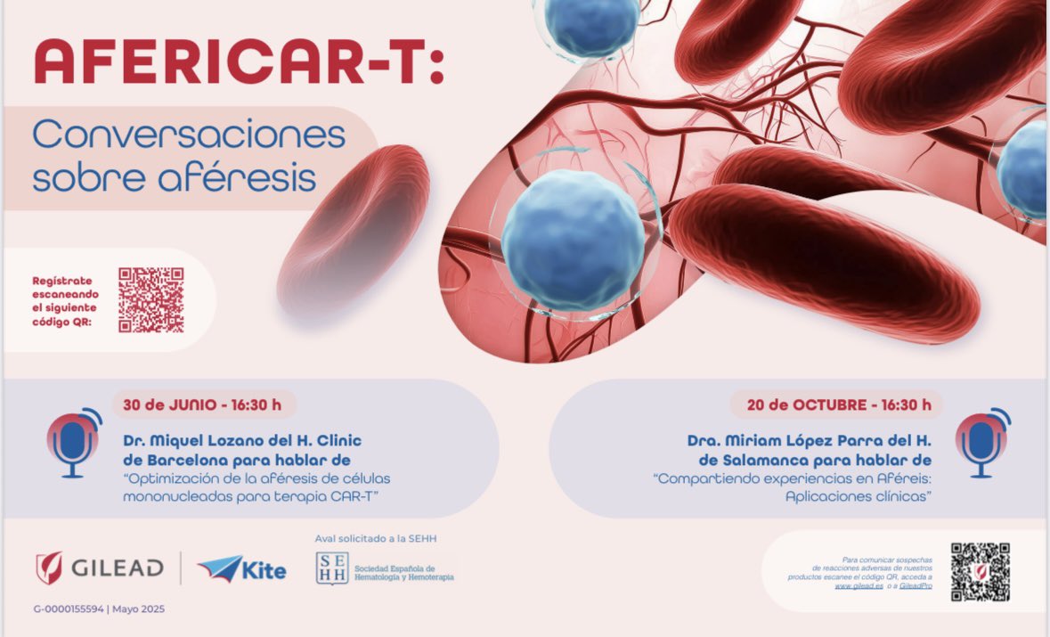 Save the date ‼️ 🛎️ 

“Optimización en la Aféresis de células mononucleadas para CART” Dr Miquel Lozano 

Fecha : 30 Junio 16:30h 
Gratuito . Online 
Avalado por GEA/SEHH

No te lo pierdas 
email-index.com/click.php?L=W6…