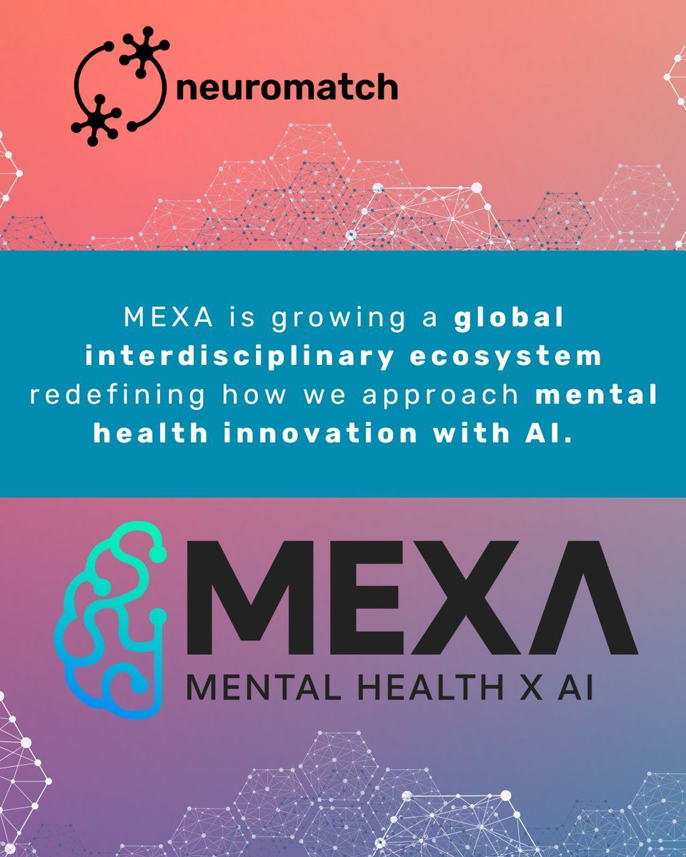 neuromatch's tweet image. At Neuromatch we’re building fields! In 2024, with support from Wellcome Trust, we launched MEXA.
MEXA is growing a global interdisciplinary ecosystem redefining how we approach #MentalHealth innovation with #AI
➡️ Join MEXA: mexa.app