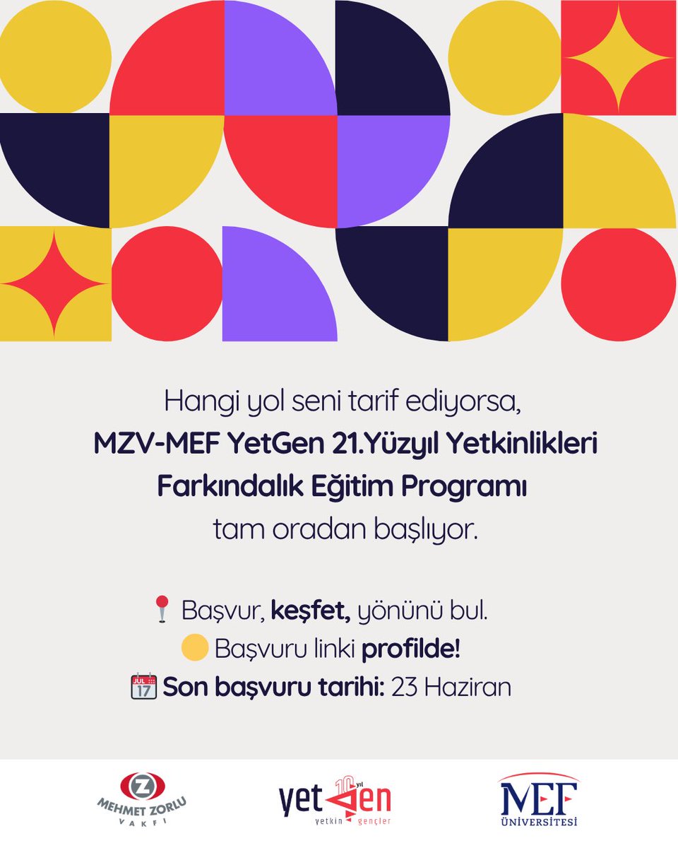 Kariyerine yön vermek, potansiyelini keşfetmek ve fark yaratmak istiyorsan,

MZV-MEF YetGen 21. Yüzyıl Yetkinlikleri Farkındalık Programı tam sana göre! ✨

Sen yeter ki “evet” de.
Biz bu yolculukta yanında olmaya hazırız! 💫

Başvuru formu: airtable.com/appKxSJMYvoBpL…

#YetGen