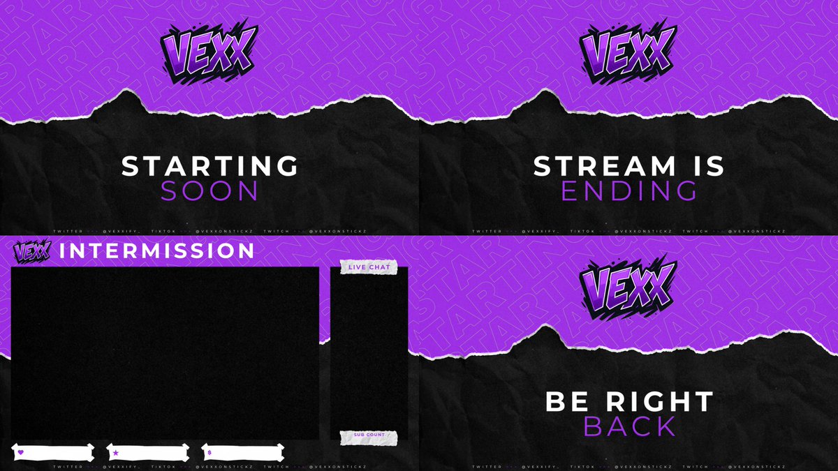 Client: <a href="/Vexxify_/">Vexx</a> 

Full stream package for the boy, Vexx!
Thank you for trusting me, brother. I hope you enjoy!

If you're looking for a full custom stream package, DM me now!

❗️❗️ONLY $40❗️❗️
