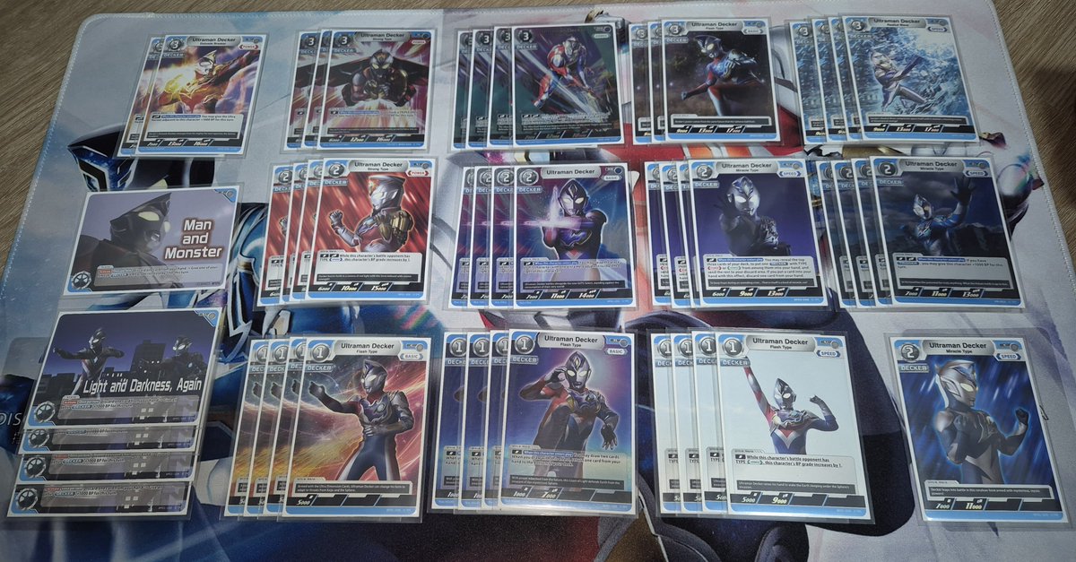 jan_says_meow's tweet photo. Top priority was getting the level 1 searcher and/or level 2 searcher in my starting hand. I was lucky to get level 1 searcher in all my games tonight 🙏

#ウルトラマンカードゲーム #ultramancardgame #ウルトラマンデッカー https://t.co/g8Awx9xvrd