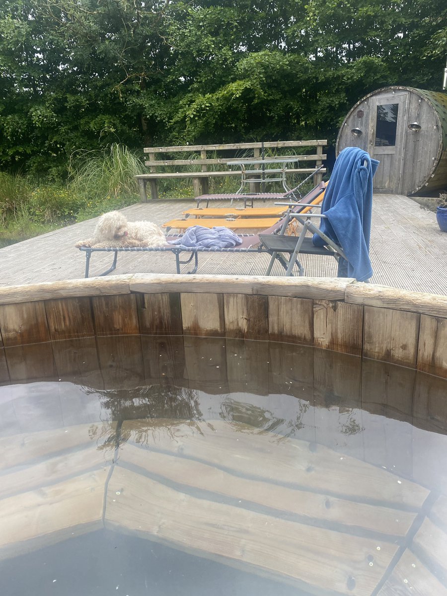 In the hot tub and just bitten by a blood sucking horsefly.. oh well the cider should  cure the bite.. 😂