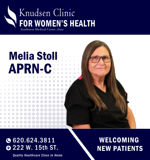 Melia Stoll, Nurse Practitioner at Knudsen Clinic for Women’s Health, is here for you! 💖

🌸 Now accepting new patients!
📍 222 W. 15th Street, Liberal, KS
📞 Call 620-624-3811 to schedule your appointment today.