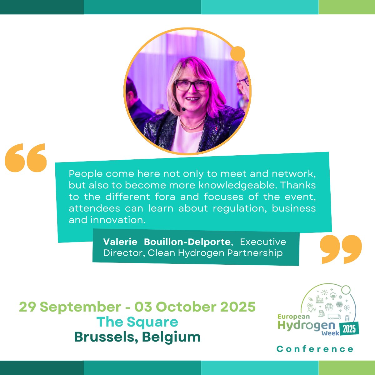 European Hydrogen Week (@euh2week) on Twitter photo 🚨 #EUH2Week2025 soon!
🗨 <a href="/vbouillon/">valerie bouillon</a> from <a href="/CleanHydrogenEU/">Clean Hydrogen Partnership</a>: The #EUH2Week is about networking, becoming more knowledgeable about regulation, business & innovation.
📅29 Sept – 3 Oct 2025
📍The Square, Brussels
🔗 Register here & enjoy our early 🕊️ fee👉 euhydrogenweek.eu/conference/reg… 🚨 #EUH2Week2025 soon!
🗨 <a href="/vbouillon/">valerie bouillon</a> from <a href="/CleanHydrogenEU/">Clean Hydrogen Partnership</a>: The #EUH2Week is about networking, becoming more knowledgeable about regulation, business & innovation.
📅29 Sept – 3 Oct 2025
📍The Square, Brussels
🔗 Register here & enjoy our early 🕊️ fee👉 euhydrogenweek.eu/conference/reg…
