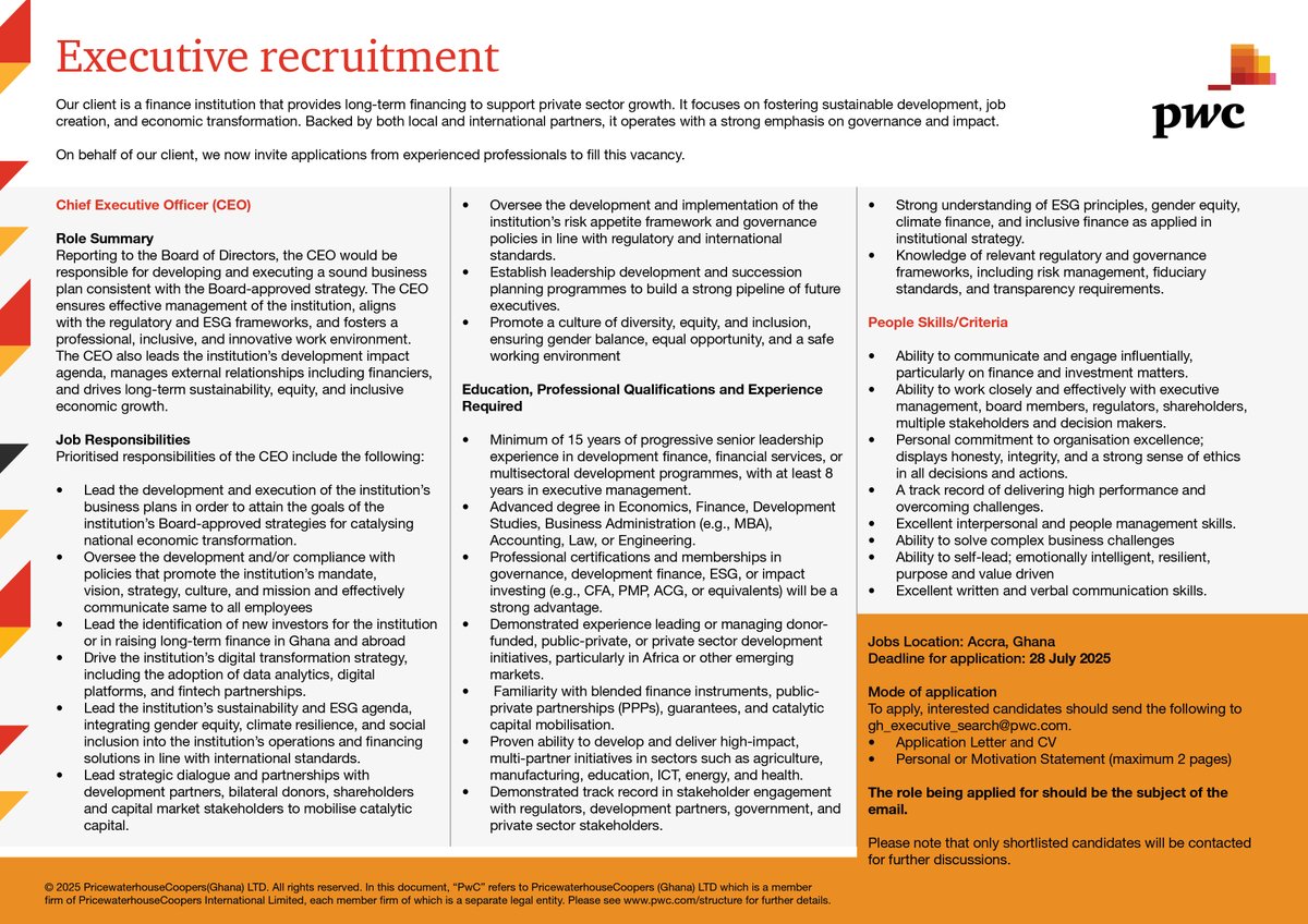 Executive Recruitment Alert!
We are inviting experienced professionals to apply and be part of this meaningful journey.

Apply today and shape the future!

#ExecutiveSearch #LeadershipOpportunity #CareerGrowth #DriveImpact #NowHiring #JoinTheJourney