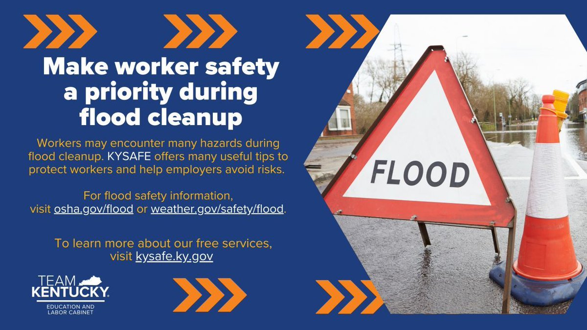 With flood cleanup efforts continuing in the commonwealth, KYSAFE reminds Kentucky employers of their responsibility to properly train equip and monitor employees participating in these activities. Get helpful safety tips at kysafe.ky.gov: bit.ly/4cplrnT.