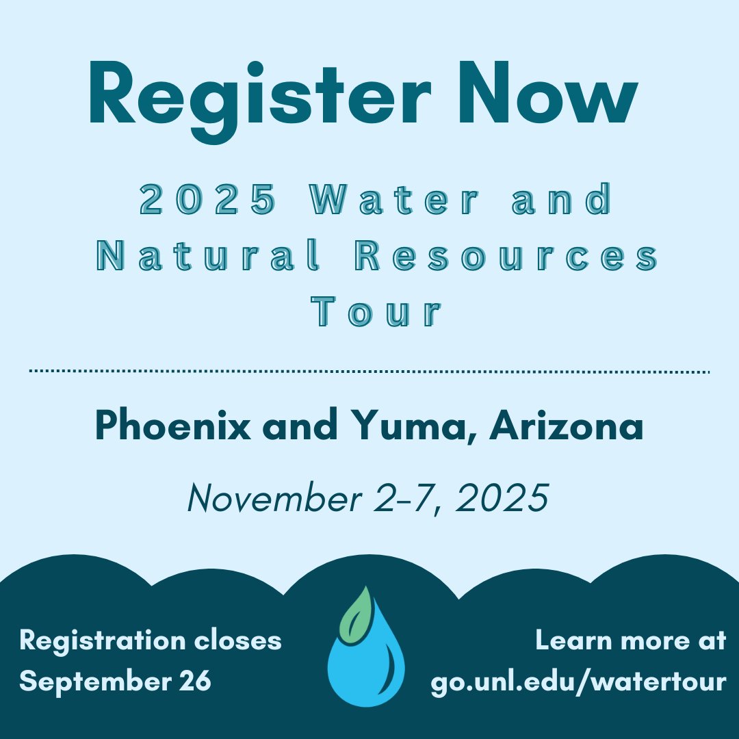 Registration is now open for the 2025 Water and Natural Resources Tour! Join the Nebraska Water Center and <a href="/cnppid/">CNPPID</a> as we explore the American Southwest in November.  Learn more and register at go.unl.edu/watertour