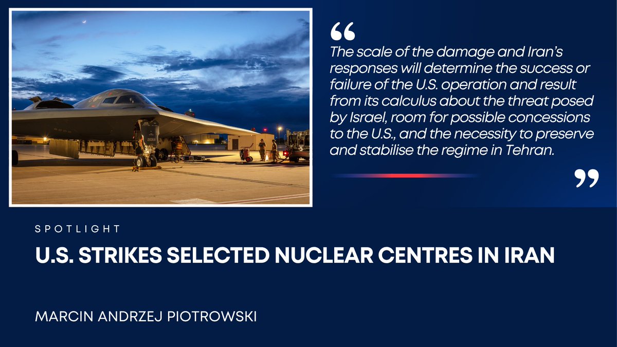 PISM (@pism_poland) on Twitter photo U.S. strikes on Iran on 22 June targeted three nuclear centres, including Fordow, which was not previously hit by Israel – writes <a href="/M_A_Piotrowski/">Marcin A. Piotrowski</a>
🚀pism.pl/publications/u… U.S. strikes on Iran on 22 June targeted three nuclear centres, including Fordow, which was not previously hit by Israel – writes <a href="/M_A_Piotrowski/">Marcin A. Piotrowski</a>
🚀pism.pl/publications/u…