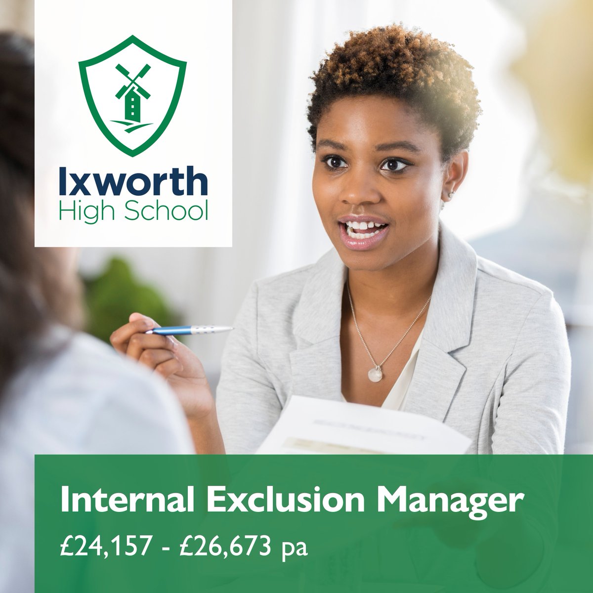 Internal Exclusion Manager
Ixworth High School, Ixworth, Suffolk IP31 2HS

For more information and to apply for this job, please visit: suffolkjobsdirect.org/#en/sites/CX_1…

#schooljobs #BuryStEdmunds #SuffolkJobsDirect #SuffolkJobs