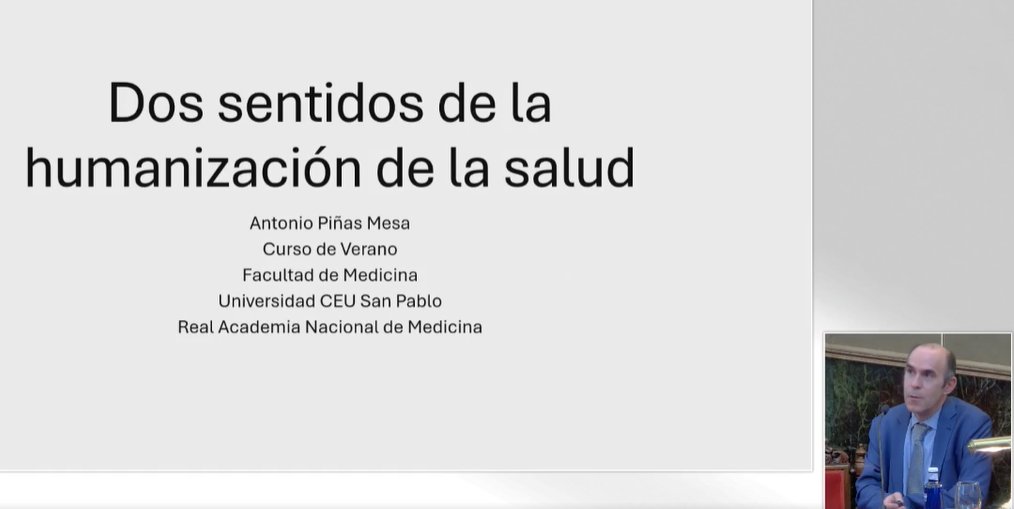 📢Nuestro Prof. <a href="/AntonioPias2/">Antonio Piñas</a> <a href="/USPCEU/">Universidad CEU San Pablo</a> diserta ahora dentro el curso de verano <a href="/uspceumedicina/">USPCEU Medicina</a>. Hoy y mañana <a href="/ranm_es/">RANME</a>, también online 👉
ranm.tv/index.php/chan…

💡«Dos  sentidos: Medicina humanizada (Diagnóstico-Tratamiento) VS Humanizar la práctica sanitaria (Ética del Cuidado)»