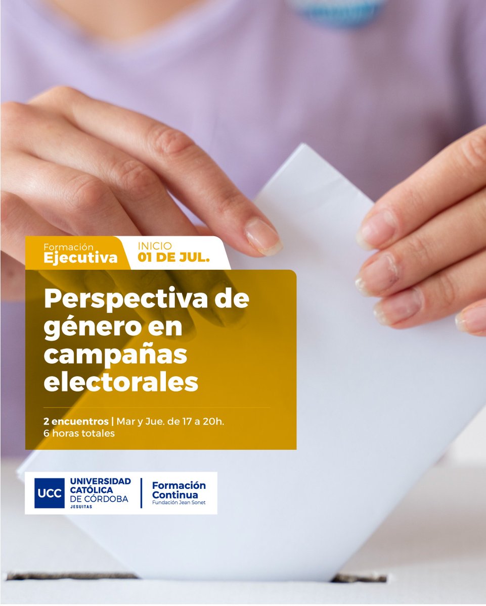 Instituto Federal de Gobierno UCC (@ifgucc) on Twitter photo 📣 El próximo martes 1/7 inicia el curso "𝗣𝗲𝗿𝘀𝗽𝗲𝗰𝘁𝗶𝘃𝗮 𝗱𝗲 𝗴é𝗻𝗲𝗿𝗼 𝗲𝗻 𝗰𝗮𝗺𝗽𝗮ñ𝗮𝘀 𝗲𝗹𝗲𝗰𝘁𝗼𝗿𝗮𝗹𝗲𝘀" con
<a href="/pzuban/">PaOla Zuban 🙋🏻♀️ 🇦🇷</a>
📅 2 clases: 1 y 3 de julio de 17 a 20h vía Meet
Inscripciones: fjs.ucc.edu.ar/perspectiva-de…
¡Te esperamos! <a href="/UCCoficial/">Universidad Católica de Córdoba</a> <a href="/PoliticaRRIIUCC/">Ciencia Política y Relaciones Internacionales UCC</a> 📣 El próximo martes 1/7 inicia el curso "𝗣𝗲𝗿𝘀𝗽𝗲𝗰𝘁𝗶𝘃𝗮 𝗱𝗲 𝗴é𝗻𝗲𝗿𝗼 𝗲𝗻 𝗰𝗮𝗺𝗽𝗮ñ𝗮𝘀 𝗲𝗹𝗲𝗰𝘁𝗼𝗿𝗮𝗹𝗲𝘀" con
<a href="/pzuban/">PaOla Zuban 🙋🏻♀️ 🇦🇷</a>
📅 2 clases: 1 y 3 de julio de 17 a 20h vía Meet
Inscripciones: fjs.ucc.edu.ar/perspectiva-de…
¡Te esperamos! <a href="/UCCoficial/">Universidad Católica de Córdoba</a> <a href="/PoliticaRRIIUCC/">Ciencia Política y Relaciones Internacionales UCC</a>
