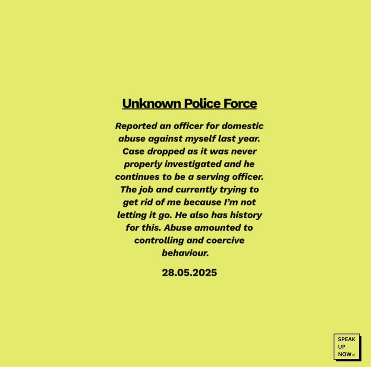 speakupnow_uk's tweet photo. 💛 anon submission 28.05.2025

✍🏼 https://t.co/LhZtCU7PQu

🗣️ hold power to account 

#vawg #emergencyservices #london #uk #public #services #law #change #metropolitanpolice #mps #activist #vawgactivist #change #campaigner #raiseawareness  #misogyny #whistleblowers #whistleblower https://t.co/umcOytiDNR
