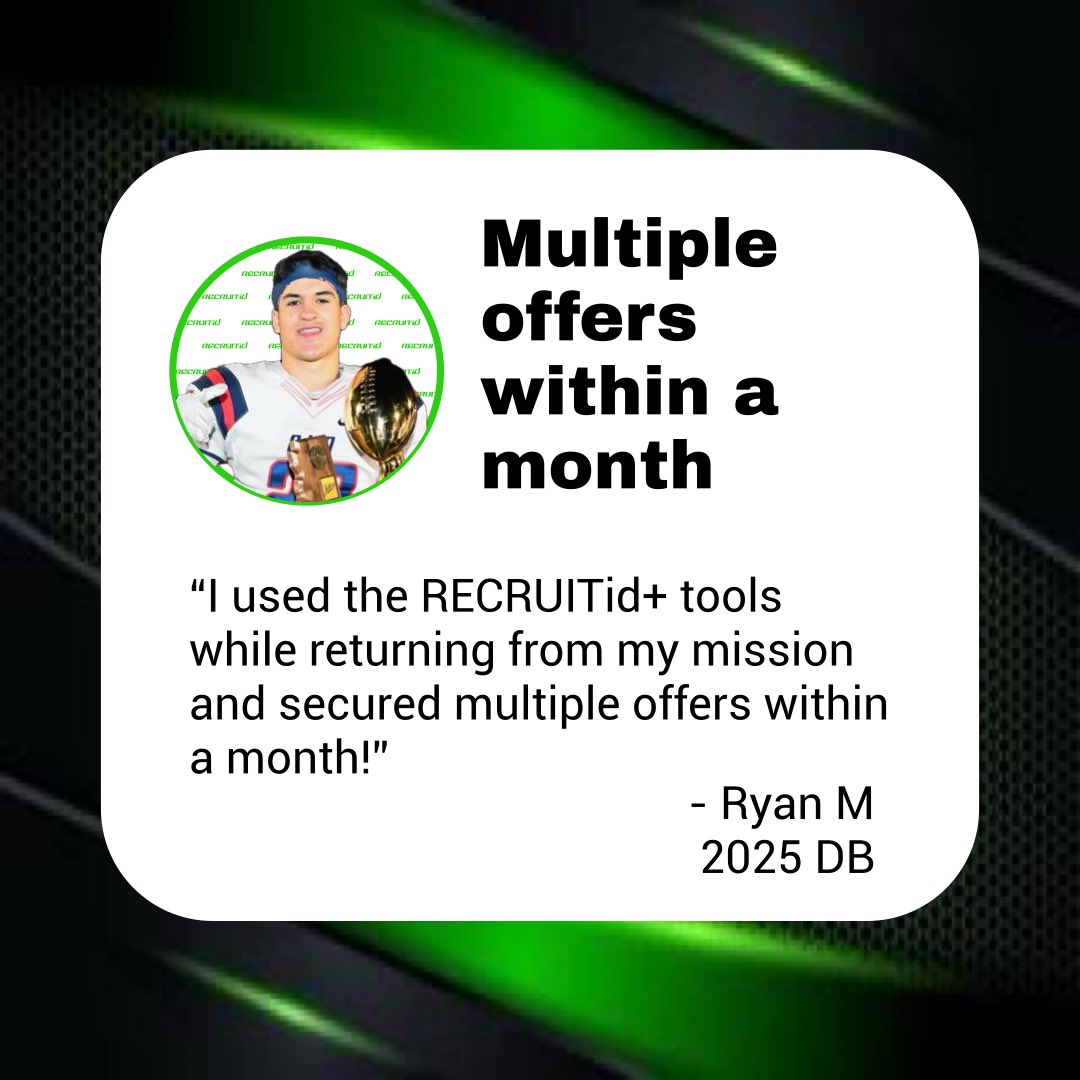 _RECRUITid's tweet photo. One month. Multiple offers. 📬
RECRUITid+ gave him the tools — he did the rest.
Your move.
#RECRUITid #RECRUITidPlus #GetSeenGetSigned https://t.co/VSYbSjR1E5