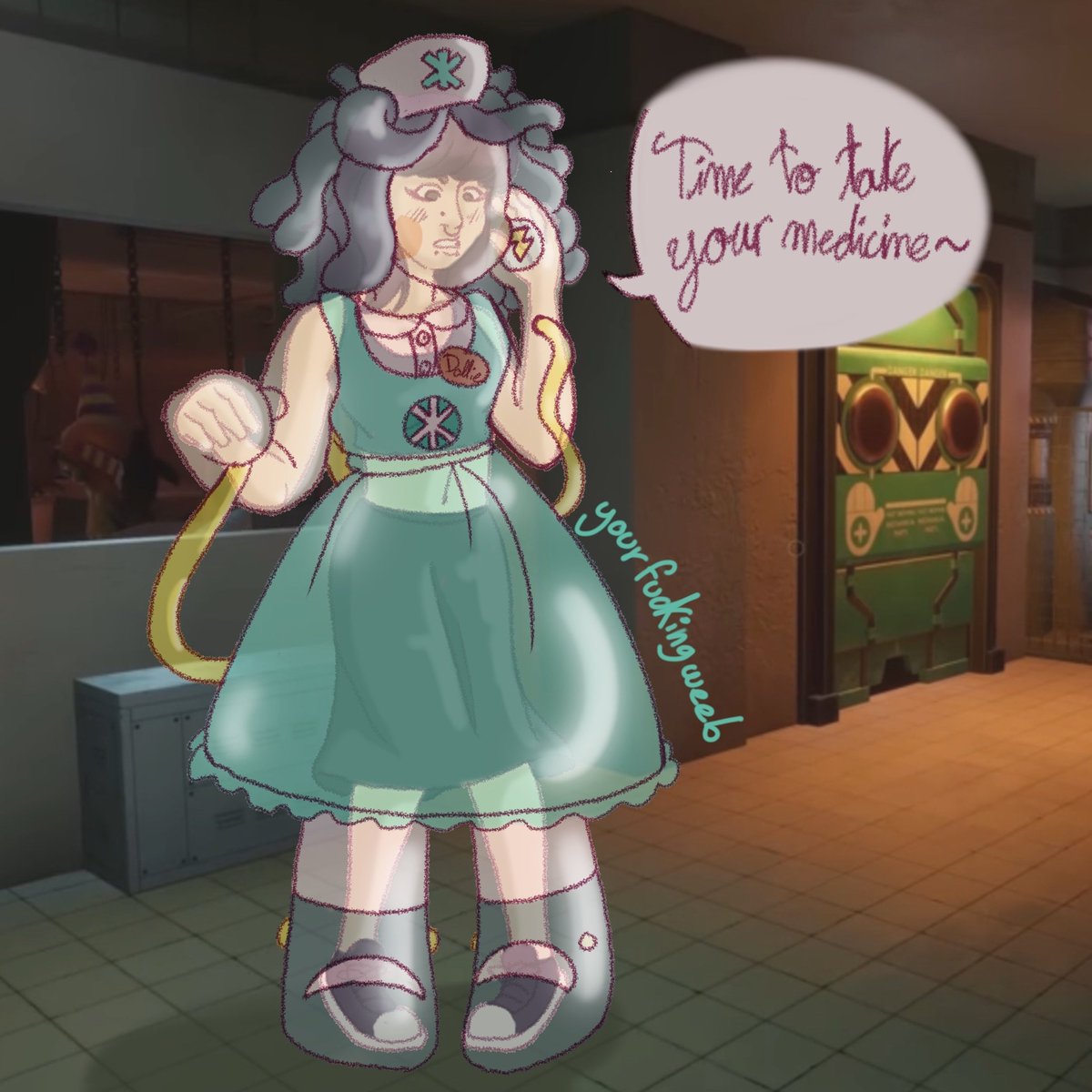 Nurse Dollie rubber cosflation. Someone is stuck as the new nurse~. Inspired by <a href="/Sirenia_TFs/">Housewife Siri</a> 's art