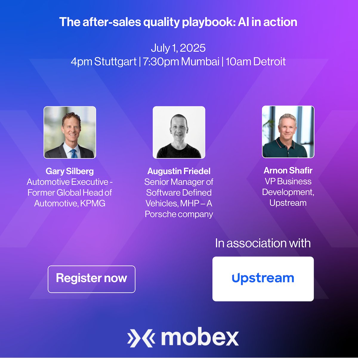 Live webinar: The after-sales quality playbook: AI in action by Upstream. July 1, 2025 4pm Stuttgart | 7:30pm Mumbai | 10am Detroit. Register free: tinyurl.com/4a6dpa2y
