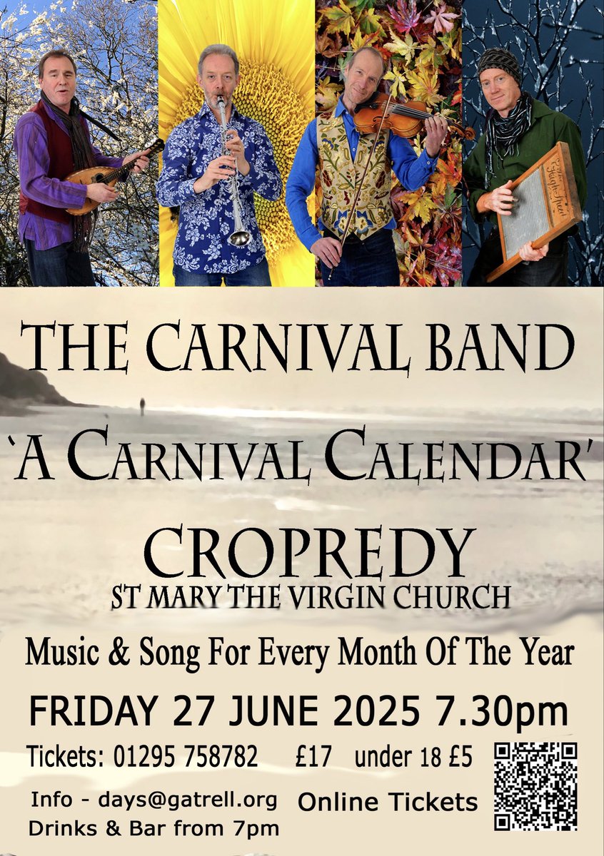 Maddy Prior & The Carnival Band (@maddyandthecb) on Twitter photo This weekend the CB are performing 3 gigs! We are promoting one of these ourselves….so if you live near Cropredy it would be great to see you this Friday !! <a href="/FolkShire/">Shire Folk</a> <a href="/FolkWeekend/">Folk Weekend: Oxford</a> <a href="/FolkinOxford/">FolkinOxford.co.uk</a> <a href="/warwickfolkfest/">WarwickFolkFestival</a> <a href="/WhatsOnOxon/">WhatsOnOxfordshire</a>
All dates and info here carnivalband.com/diary.php This weekend the CB are performing 3 gigs! We are promoting one of these ourselves….so if you live near Cropredy it would be great to see you this Friday !! <a href="/FolkShire/">Shire Folk</a> <a href="/FolkWeekend/">Folk Weekend: Oxford</a> <a href="/FolkinOxford/">FolkinOxford.co.uk</a> <a href="/warwickfolkfest/">WarwickFolkFestival</a> <a href="/WhatsOnOxon/">WhatsOnOxfordshire</a>
All dates and info here carnivalband.com/diary.php