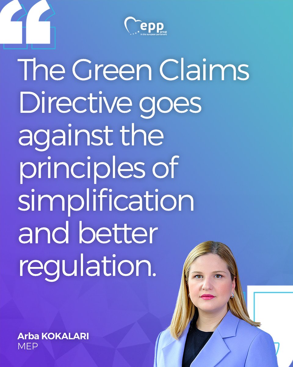MEP <a href="/ArbaKokalari/">Arba Kokalari</a> on the #GreenClaims Directive:

“There is a lack of support, both in Parliament and in the Council, so there is no reason to proceed with trilogues. The proposal, as it stands, is also widely criticised by industry, ecolabelling and consumer organisations."