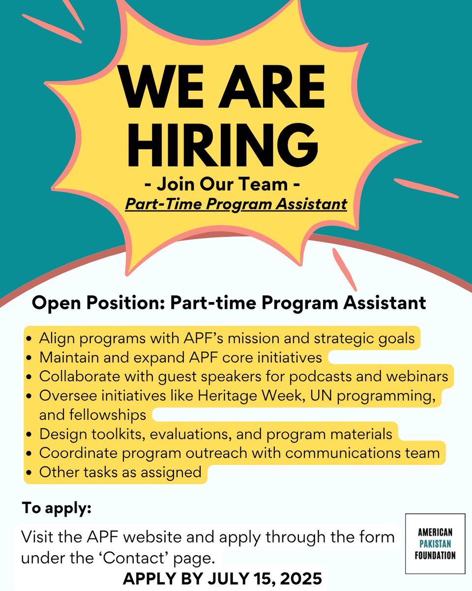 📣 We're Hiring!

Help us build bridges, open minds, and empower communities. Apply by July 15, 2025 via the form on our website: americanpakistan.org/contact