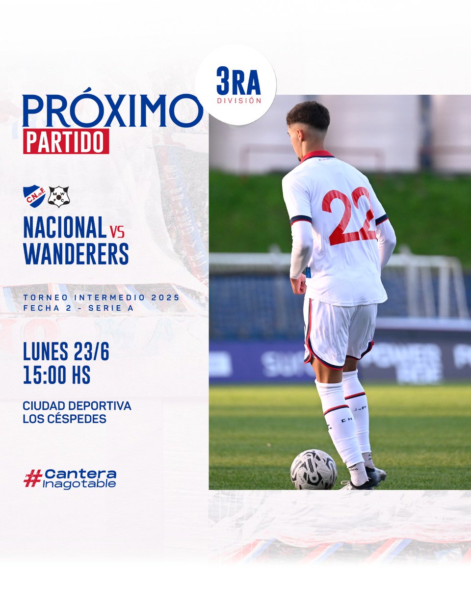 ⚽️ ¡Hoy juega la Tercera División!

🏟️ Ciudad Deportiva Los Céspedes 
⏰ 15:00 Hs.
🆚 Wanderers

#CanteraInagotable
#ElClubGigante 🔵⚪🔴