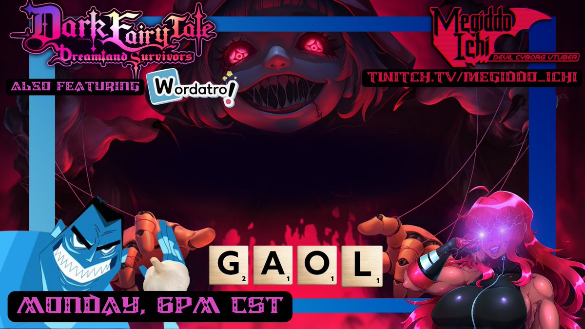 megiddo_ichi's tweet photo. Garlic, Fairy Tales, Mysteries and Words without limits. It's a beautiful day for a stream sponsored by #keymailer and #abidingbridge. Featuring Dark Fairy Tale: Dreamland Survivors, and a chance to win a free copy of #Wordatro.   

Tonight at 6pm CST.
#vtuber #ENVtuber https://t.co/NAx7gJJPrI