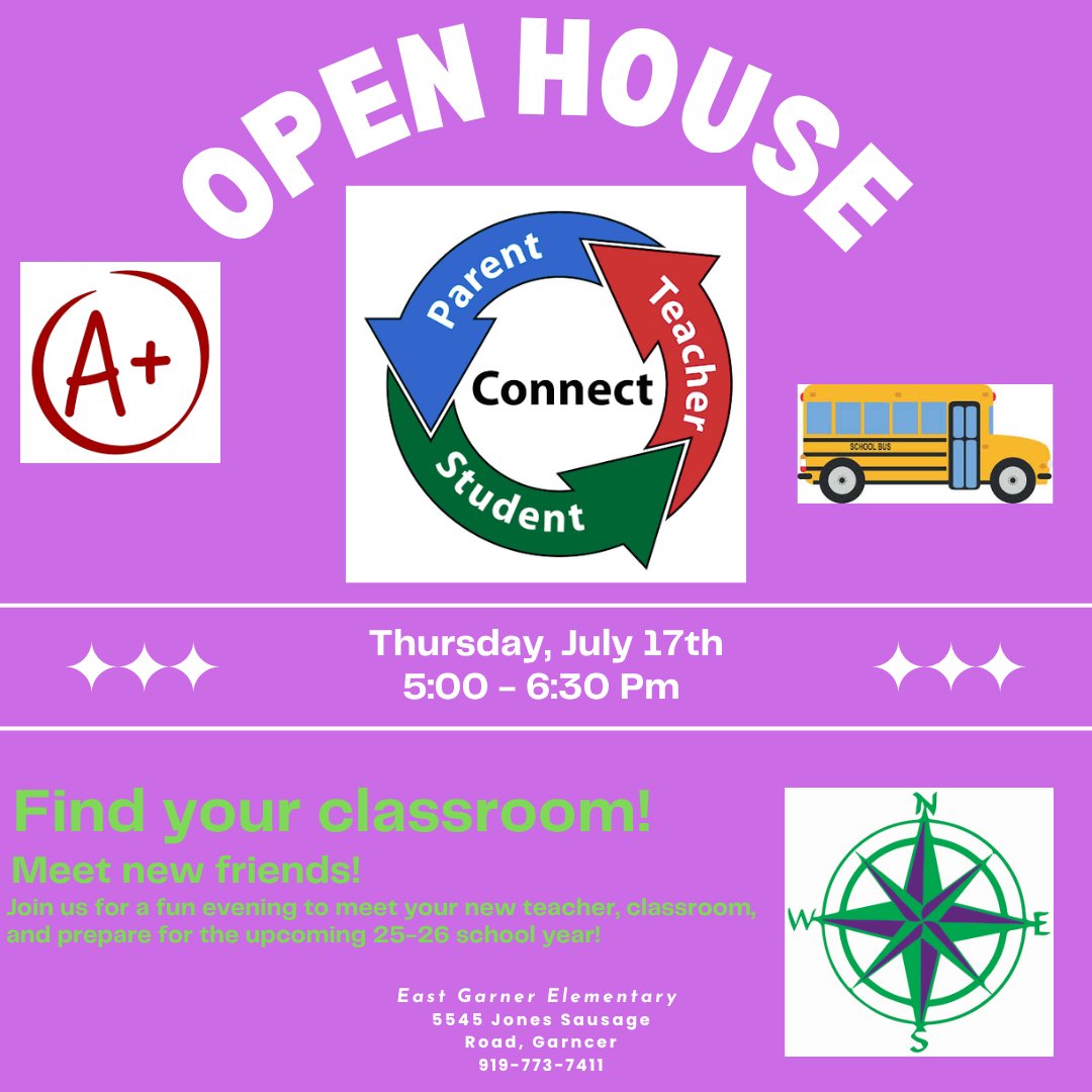 #SavetheDate
Open House, July 17th at East Garner Elementary School