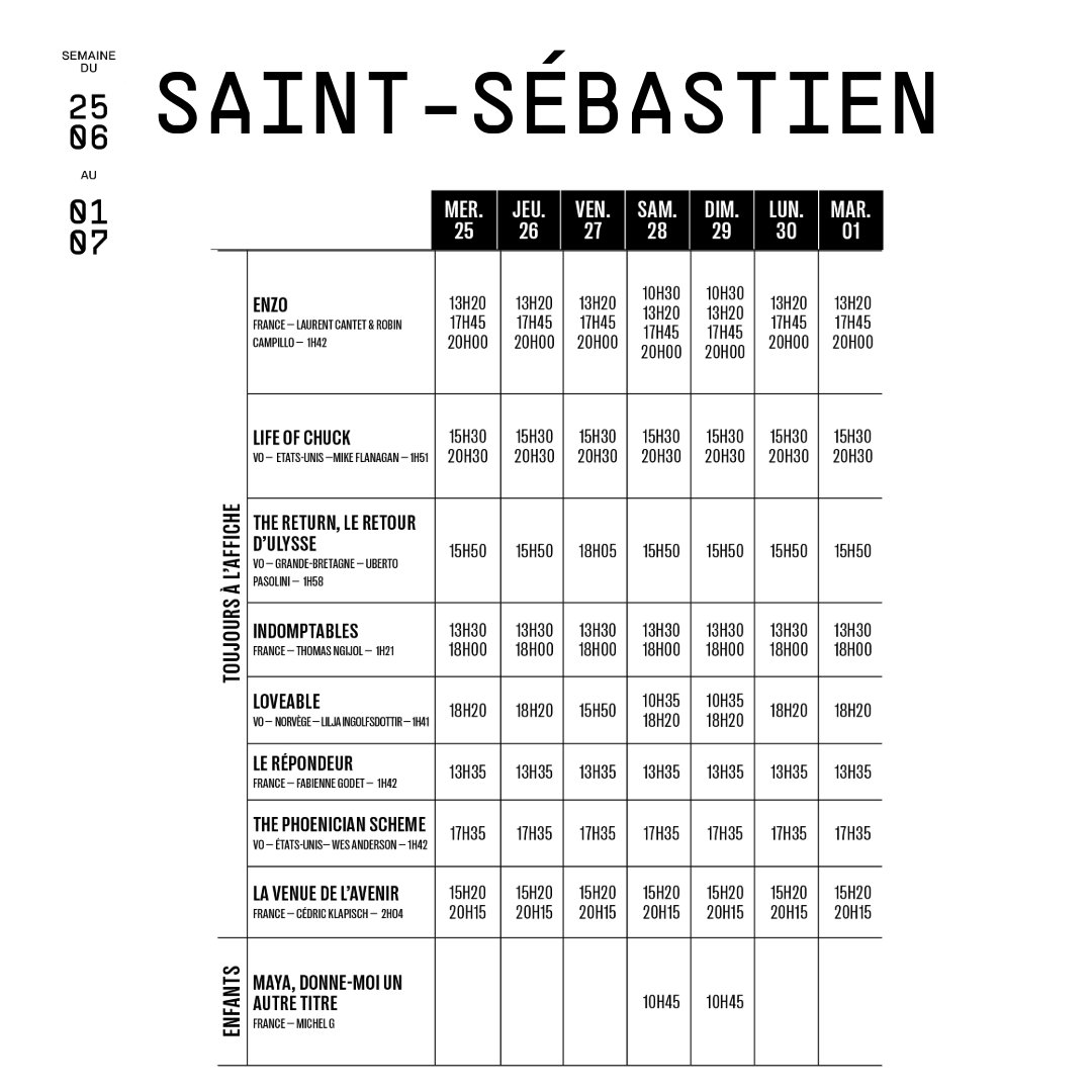Horaires des séances pour la semaine du 25 juin au 1er juillet

- Fête du Cinéma 
- Atelier Amélie et la métaphysique des tubes
- Festival Kinotayo 
- Ciné-club La soi du mal
- Festival International du Film de Nancy 
- ❤❤❤❤❤

#Nancy