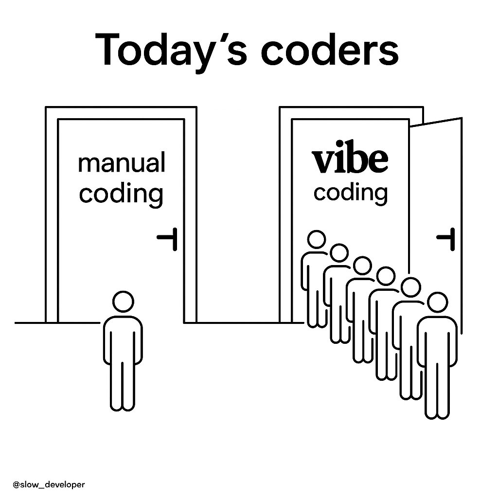 haider1's tweet photo. will vibe coding replace manual coding?

two years ago, there was no vibe coding at all.

i remember trying to vibe code an MVP, but the tools and AI were terrible, and none of my senior dev friends were using AI for coding

fast forward to today -- we can vibe code MVPs as much as we want,

…and all the senior devs are using AI, shipping things 2 to 5 times faster

now, imagine where this will be in another 1-2 years