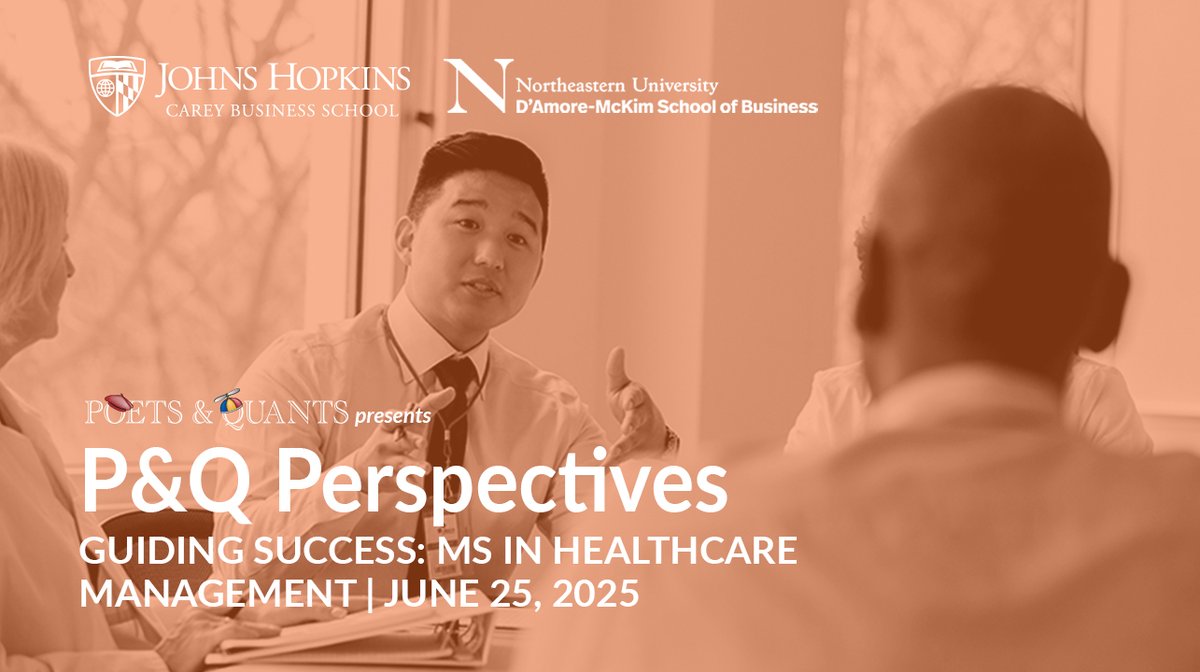 Just a few days away! 🎯

Interested in a career in healthcare management? Join us on June 25 for an exclusive roundtable with Johns Hopkins University Carey Business School and  D’Amore-McKim School of Business.

Explore how their MS in Healthcare Management programs combine