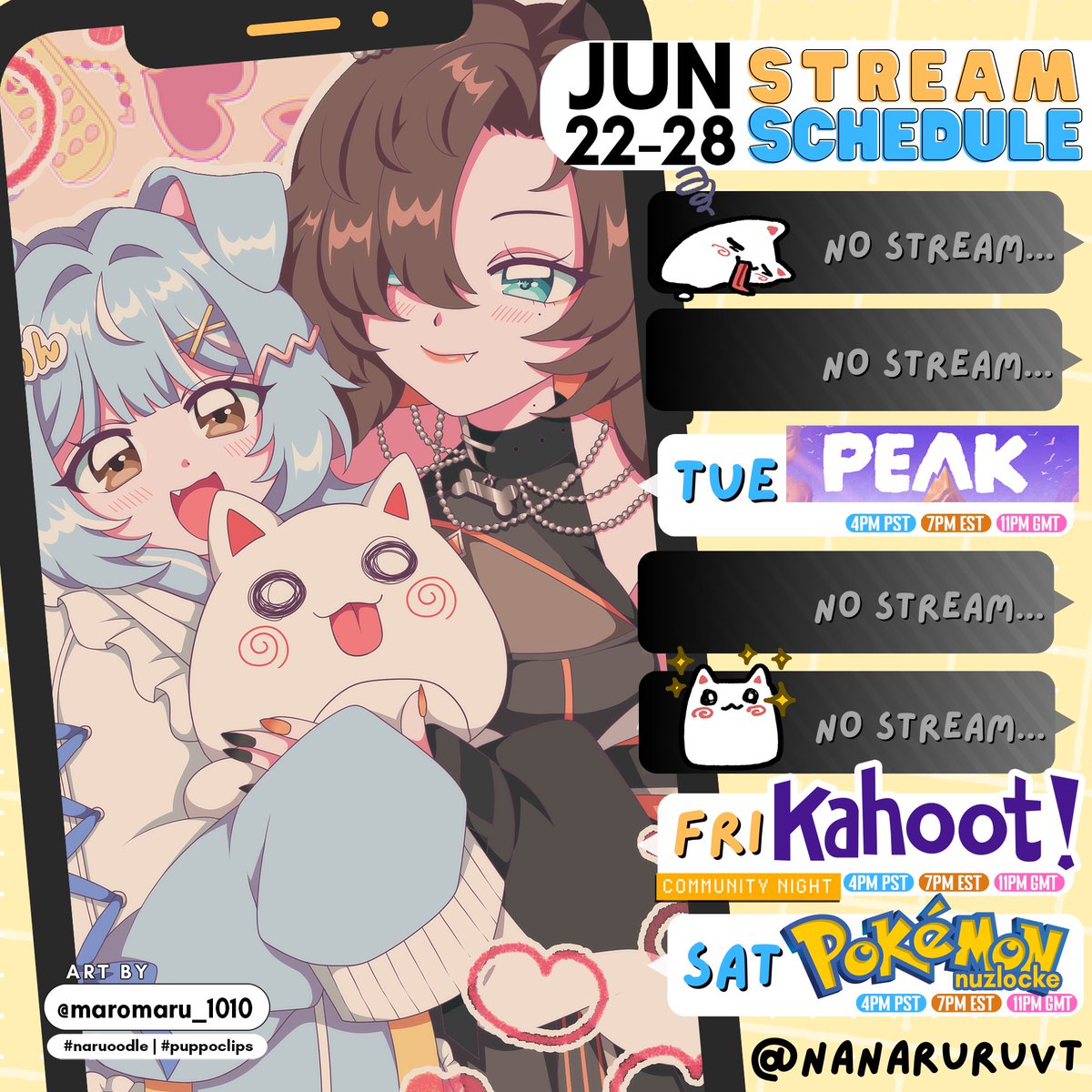 NanaruruVT's tweet image. ⋆⁺₊🐶📡WEEKLY SCHEDULE【06/22→ 06/28】

Recovering well and ready for more fun this week!
------------------------------------------
🎥#puppoclips
✏️#naruoodle
🔞#puppo34
🐶🐶#nanaruruvt