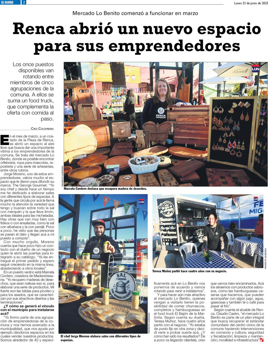Porque #RencaEsNoticia, partimos la semana con la nota destacada de <a href="/lun/">Las Últimas Noticias</a> del Mercado Lo Benito⛰️🛍️, un espacio al aire libre en el corazón de #Renca con once puestos que van rotando entre miembros de cinco agrupaciones de nuestra comuna 

💬 "El Mercado Lo Benito es parte de un