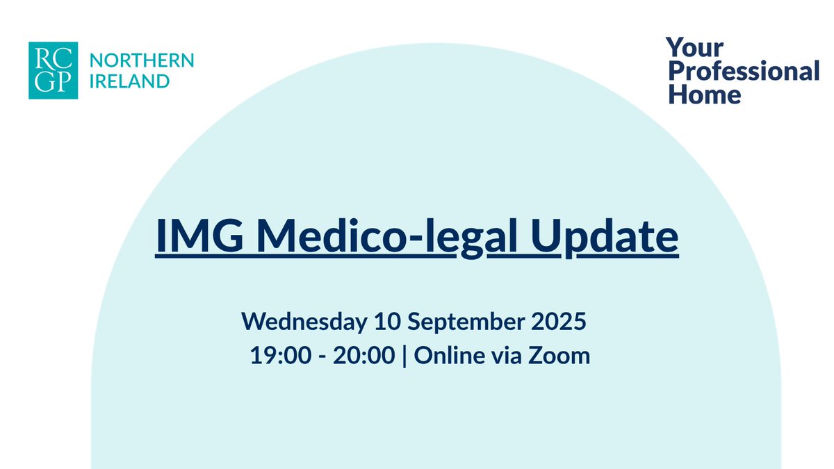 rcgp_ni's tweet image. RCGPNI welcomes you to attend a medico - legal update hosted by the MDU. This session will provide information targeted at GPs in Northern Ireland, including documentation, consent, coroner's cases and more. Register now: tinyurl.com/IMGMedico