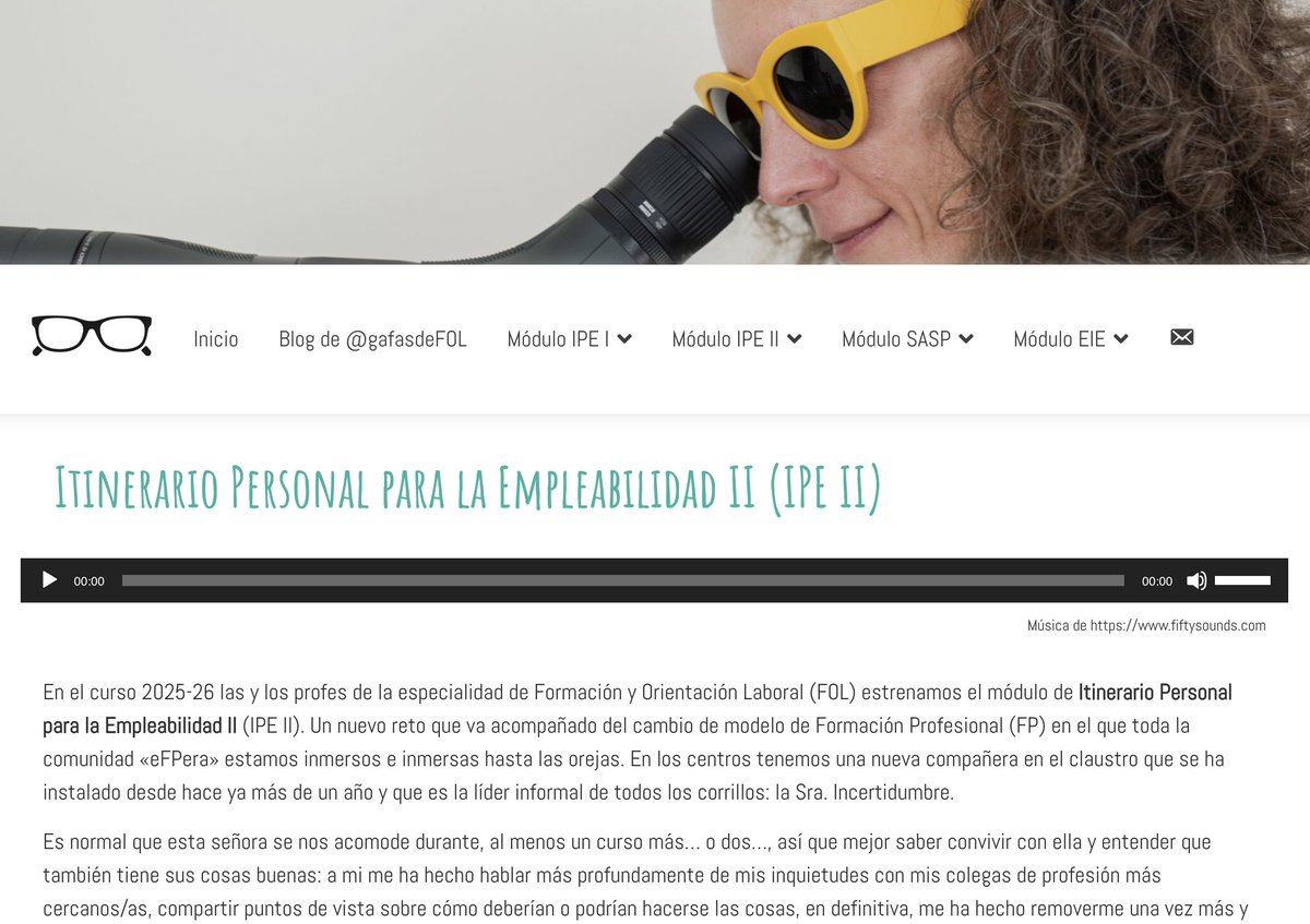 Fin dl curso 24-25... Ahora toca proyectar para el próximo 25-26 q también nos viene cargadito d novedades al profesorado d #FOL. Estrenaremos nuevo módulo de Itinerario Personal para la Empleabilidad II (#IPEII). Este es mi granito d arena #FOLcomparte 

gafasdefol.com/itinerario-per…