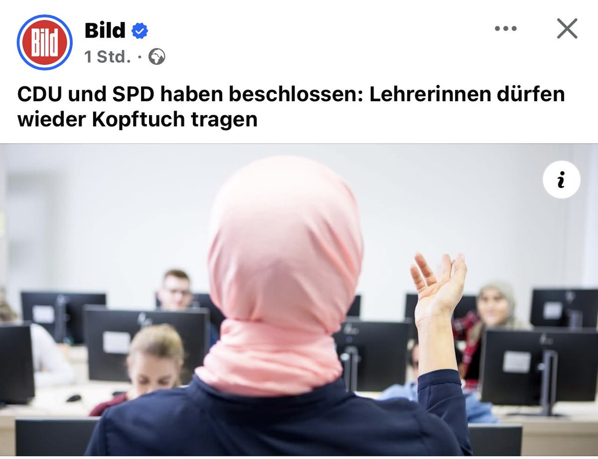 In der Stadt, Berlin, in der tausende Israel-und Judenhasser demonstrieren dürfen, in der Stadt, in der es für Juden lebensgefährlich sein kann, eine Kippa zu tragen.
Genau in der Stadt, dürfen Lehrerinnen das Symbol des politischen Islam, das Kopftuch tragen.
Es geht keineswegs