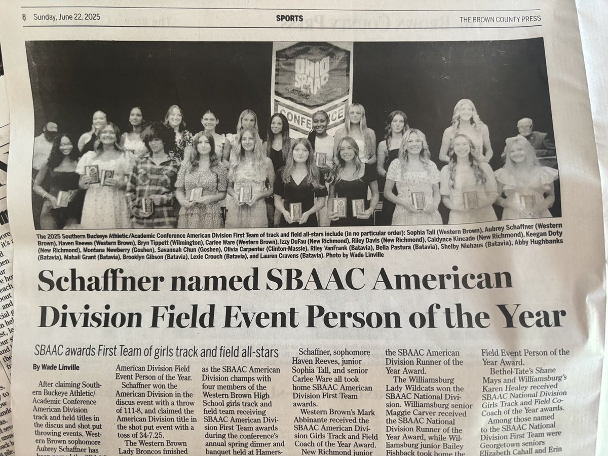 Jeff Herrmann (@herrmj12) on Twitter photo Congratulations Sophia, Aubrey (Field Athlete of the Year), Haven, and Carlee-1st Team SBAAC Track! <a href="/wbhsathletics/">Western Brown HS</a> Congratulations Sophia, Aubrey (Field Athlete of the Year), Haven, and Carlee-1st Team SBAAC Track! <a href="/wbhsathletics/">Western Brown HS</a>