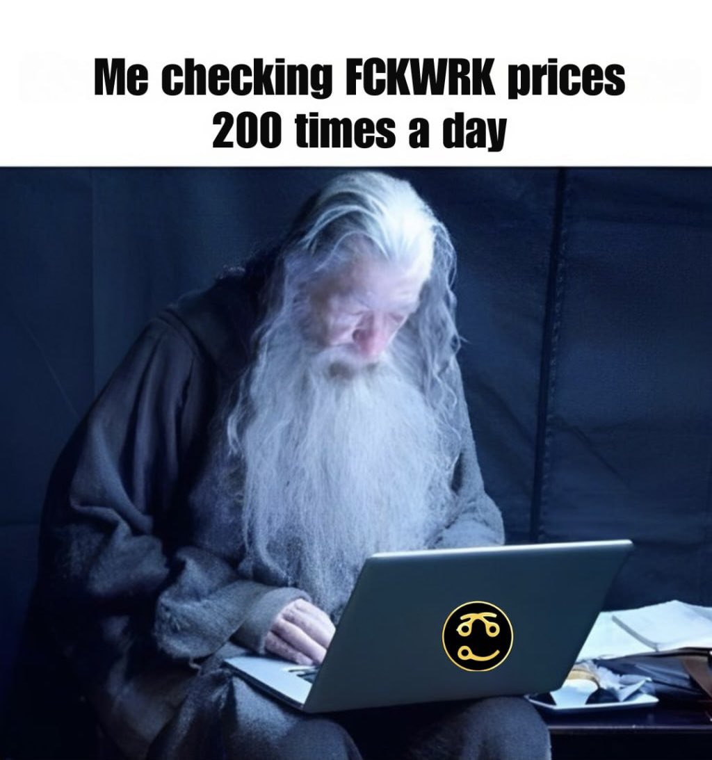FCKWRKmemecoin's tweet photo. Every time FCKWRK dips 3%, my soul leaves my body and re-enters.
But I swore an oath… to HODL. 🧙‍♂️

#CryptoWizards #FCKWRK #StayStrong #MemeCoinMadness #DeFiAddict https://t.co/3uVK24P1Kb